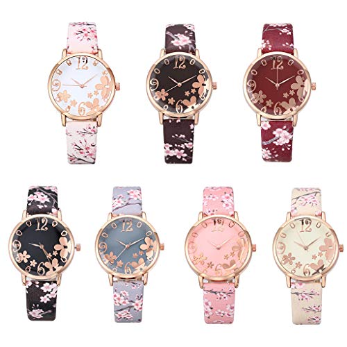 WoCoo Analog Watch,Fashion Floral Printed Wristwatch Flower Dial Watches Leather Band,Reloj de dama,Gifts for Goddess(Light blueï¼ŒGifts for Goddess)