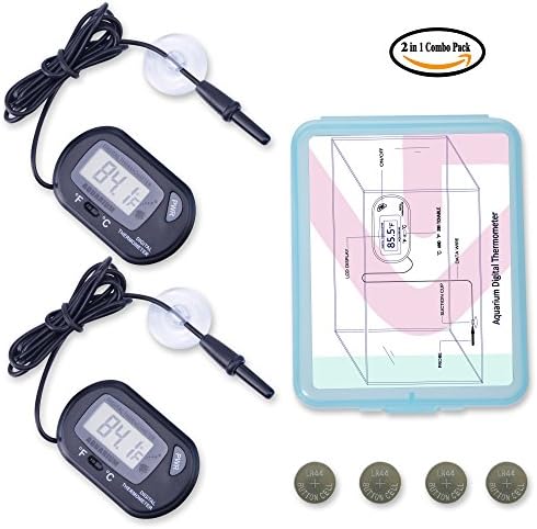 2-Pcs Aquarium Digital Thermometers include 4-Pcs Batteries for Fish Tank