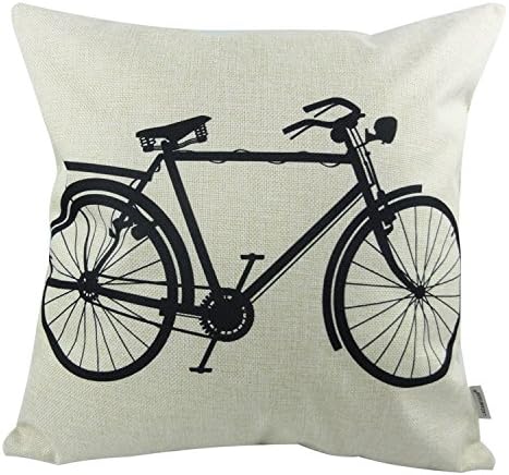 LAZAMYASA Cotton Linen Decorative Throw Pillow Case Cushion Cover Cute Bicycle Pillowcase 18 "X 18 "