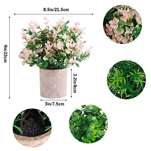 Funarty Mini Fake Plants Potted Plants Artificial Eucalyptus Plants