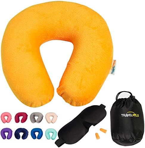 Airplane Neck Pillow 3-In-1 Set - Orange Memory Foam Airplane Pillow &amp; Flight Pillow (Travel Pillows For Airplanes, Neck Pillow For Airplane Travel)