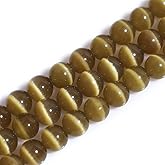 GEM-Inside 10mm Round Khaki Light Brown Cat Eye Beads for Jewelry Making Loose Beads Strand 14 Inch