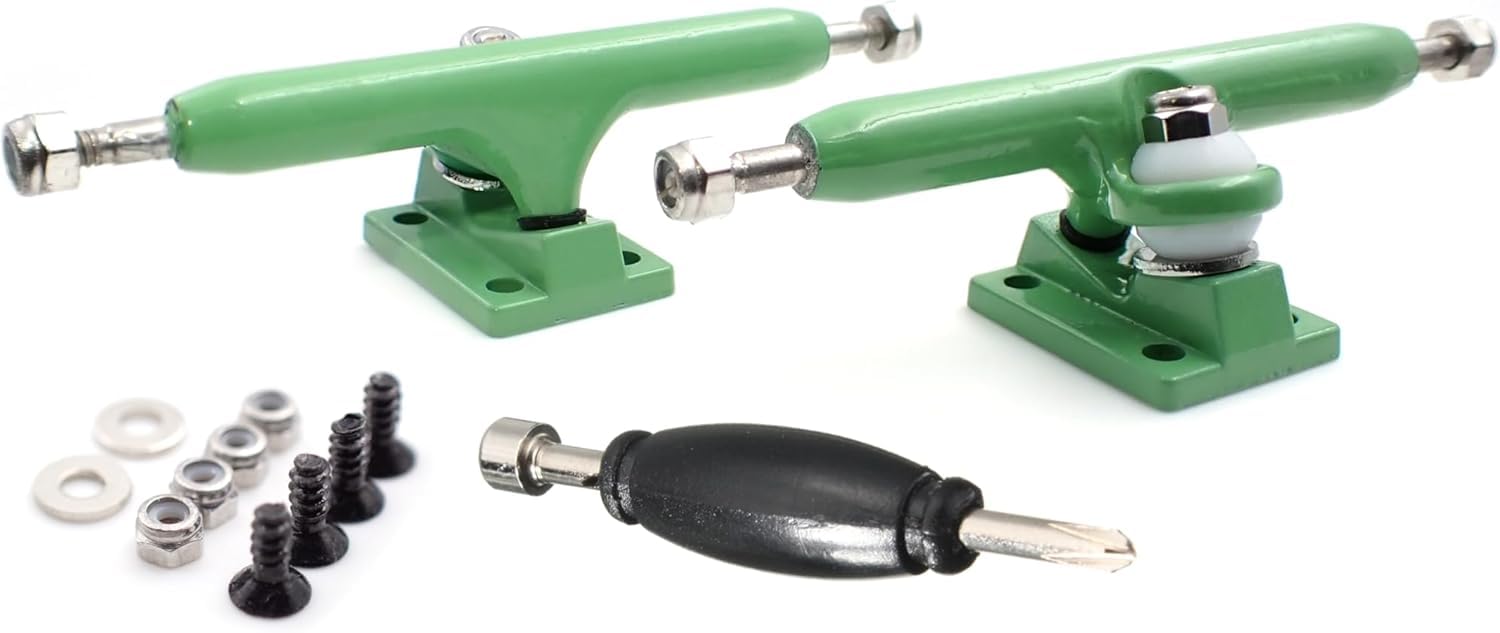 SPITBOARDS 32 mm Fingerboard Pro Trucks by, Real Lock Nuts, Single Axis, Kingpins, Rubber O-Ring Urethane Bushings, Optimised Hanger, Width 32 mm for Fingerboard Tuning & Assembling (Green)