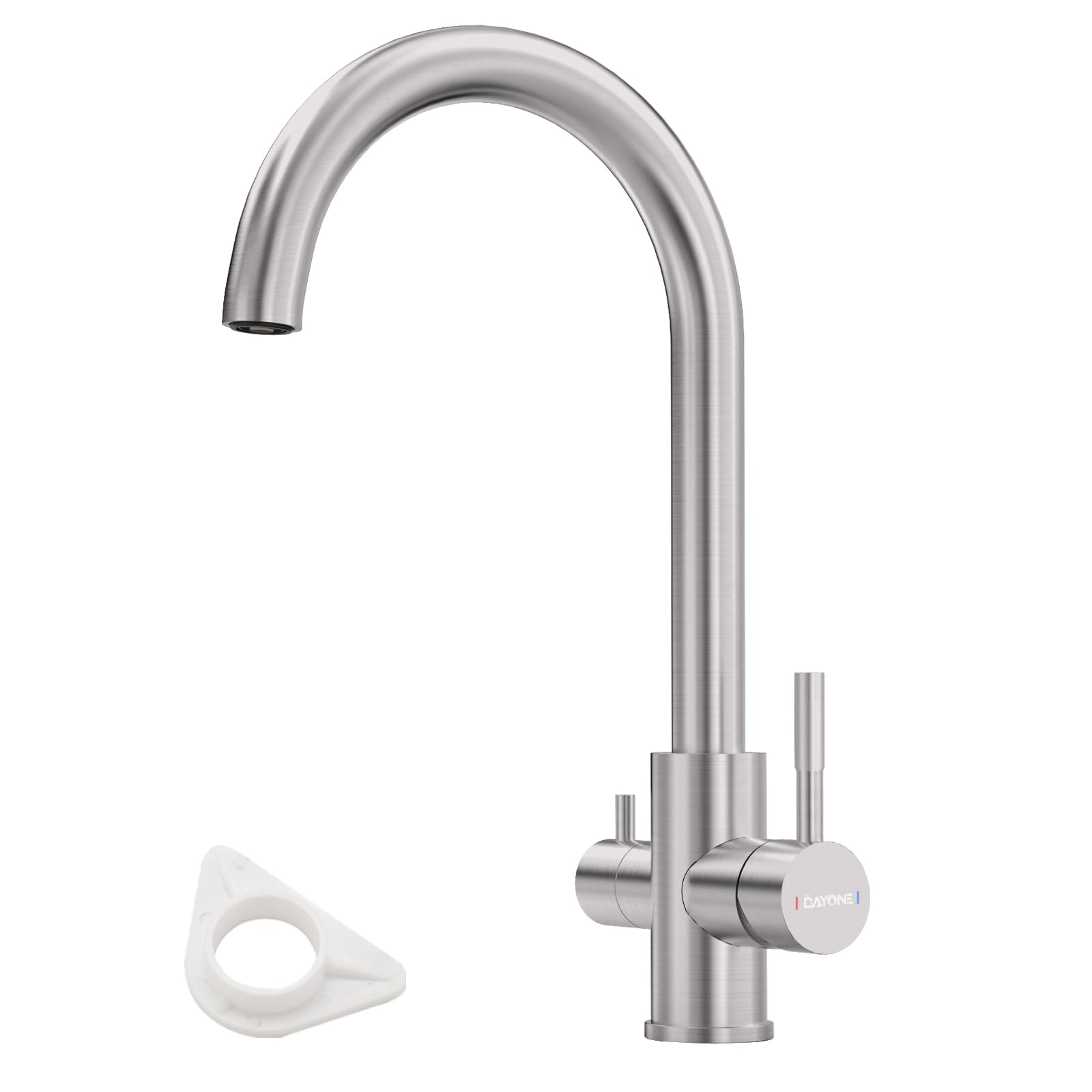 DAYONE 3 Way Kitchen Tap with Filter, 3 in 1 Drinking Water Tap, SUS304 Stainless Steel Kitchen Faucet, 360° Swivel Kitchen Sink Tap, Dual Handle Kitchen Mixer Tap 1 Hole, Brushed