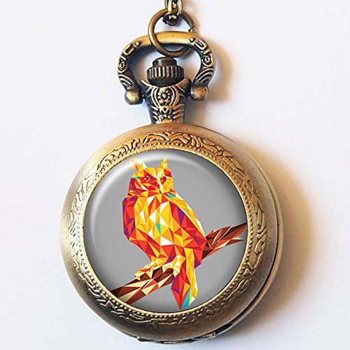 Vintage Geometry Owl Pocket Watch Casestars Hand Craft Nighthawk Bird Quartz Pocket Watch