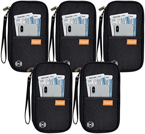 NISUN Nylon Travel Passport Holder Credit Card Wallet Case for Men & Women (5 Pack Black with RFID)