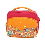 Insulated Lunch Bag - Multi-Compartment Bento Box Carrier Tote - Garden Design - Coral/Orange