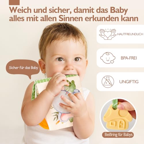 hahaland Baby Toy from 0 3 6 Months Fabric Book, Interactive Baby Books with Mirror Rattle, Feel Book Crinkle Book Baby Toy 6 Months, Newborn Baby Gift for Baby Toy 0-6 Months