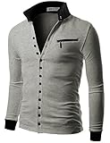Doublju Mens Jersey Cardigan with Contrast Detail