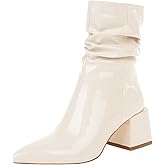 vivianly Pointed Toe Ankle Boot Mid-Calf Boots Chunky Block Heel Booties for Women