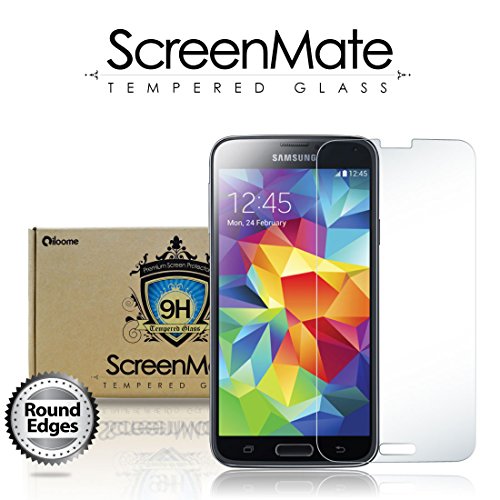 iloome New Samsung Galaxy S5 ScreenMate Real Tempered Glass 9H Hardness Premium Screen Protector with Rounded Edges & Oleophobic Coating