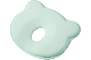 TINYTOTSJOY Memory Foam Baby Pillow, Portable Cartoon Bear Soft and Cozy Pillow, Breathable Bedding Set for Infants for Small Boys and Girls,Green