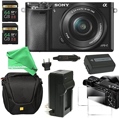 Sony Alpha a6000 ULTIMATE PRO Bundle Mirrorless Digital Camera 24.3 MP SLR Camera with 3.0-Inch LCD - Sony 16-50mm Power Zoom Lens + Power Battery + Charger + Case + 128GB SD DigitalAndMore Bundle