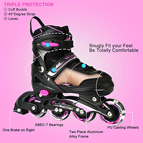 Woolitime Sports Adjustable Blades Roller Skates for Girls and Kids with Featuring All