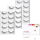 FFLEMON 15 Pairs Premium False Eyelashes, 3 Styles Multipack Handmade Nature Fake Eyelashes, Demi Wispies Soft Invisible Band,Reusable (W15-1)