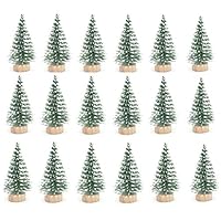 STUDYY 24pcs Mini Pine Sisal Snow Frost Trees with Wood Base Bottle Brush Trees Plastic Winter Snow Ornaments Tabletop Trees for DIY Room Decor Home Table Top Decoration