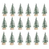 STUDYY 24pcs Mini Pine Sisal Snow Frost Trees with Wood Base Bottle Brush Trees Plastic Winter Snow Ornaments Tabletop Trees for DIY Room Decor Home Table Top Decoration
