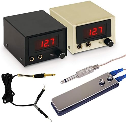 AmeriVolt Digital Tattoo Power Supply Kit w/ Flat Foot Pedal &amp; Clip Cord - White
