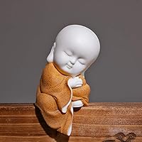 KINGZHUO White Ceramic Little Cute Buddha Statue Monk Figurine Creative Baby Crafts Dolls Ornaments Gift Classic Chinese Delicate Ceramic Arts and Crafts Tea Accessories 4