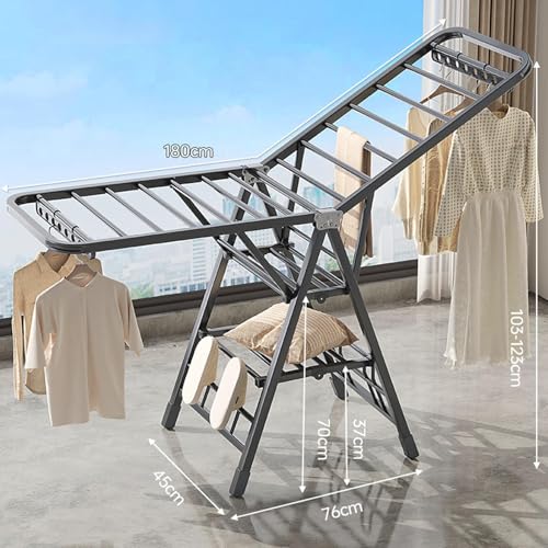 Foldable Clothes Drying Rack, 3 Tier Laundry Dry Rack Height Adjustable Clothes Hanger Stand Drying Racks, Carbon Steel Laundry Drying Rack Stand for Sheets Towels & Clothing, Indoor Outdoor Use (125)