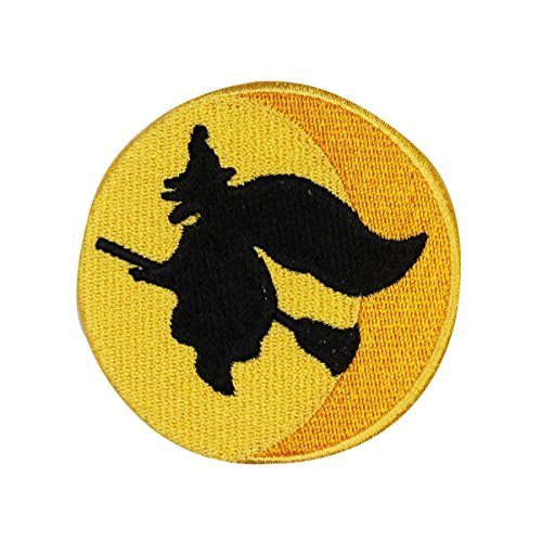 ID 0893 With On Broomstick Full Moon Patch Halloween Embroidered IronOn Applique