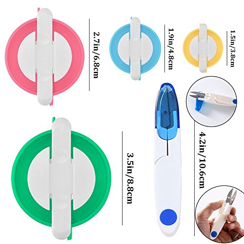 Pom-pom Maker,ZWZCYZ 4 Different Sizes Pompom Maker Fluff Ball Weaver Needle Craft DIY Wool Knitting Craft Knitting Wool Tool Kit with Thread Cutter Scissors 5 Pieces - Thumbnail 4