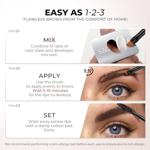 SACE LADY Eyebrow Color Kit for Women, Long Last Effect Up to 4 Weeks, Waterproof Sweat-proof, Natural Brows Cream Color DIY at Home, Vegan & Cruelty Free, 0.5Fl Oz*2 (02 DARK BROWN)