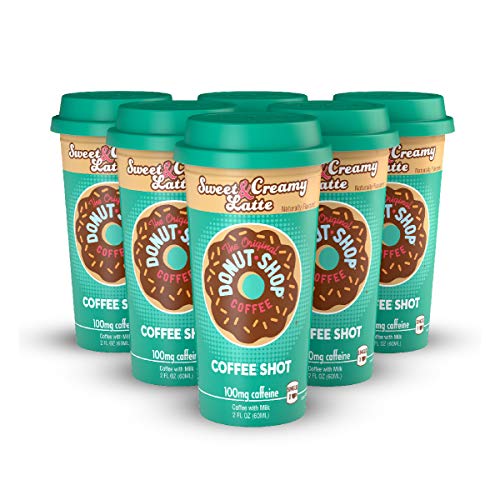 Donut Shop Coffee Shots - 100mg Caffeine, Sweet & Creamy Latte, Tasty coffee energy boost in a ready-to-drink 2-ounce shot, 6 pack