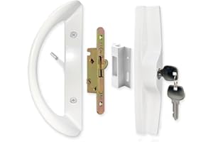 ALLYWASAI Patio Sliding Door Handle Set with Mortise Lock, Key Cylinder and Keeper, Replacement Handle Lock Set Fits Door Thi