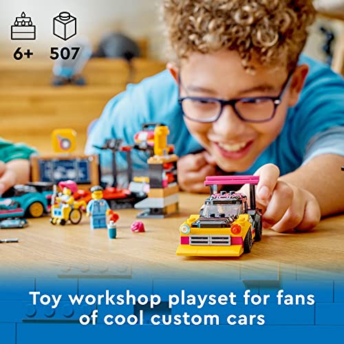 LEGO City Custom Car Garage 60389, Toy Set with 2 Customizable Cars, Mechanic and 4