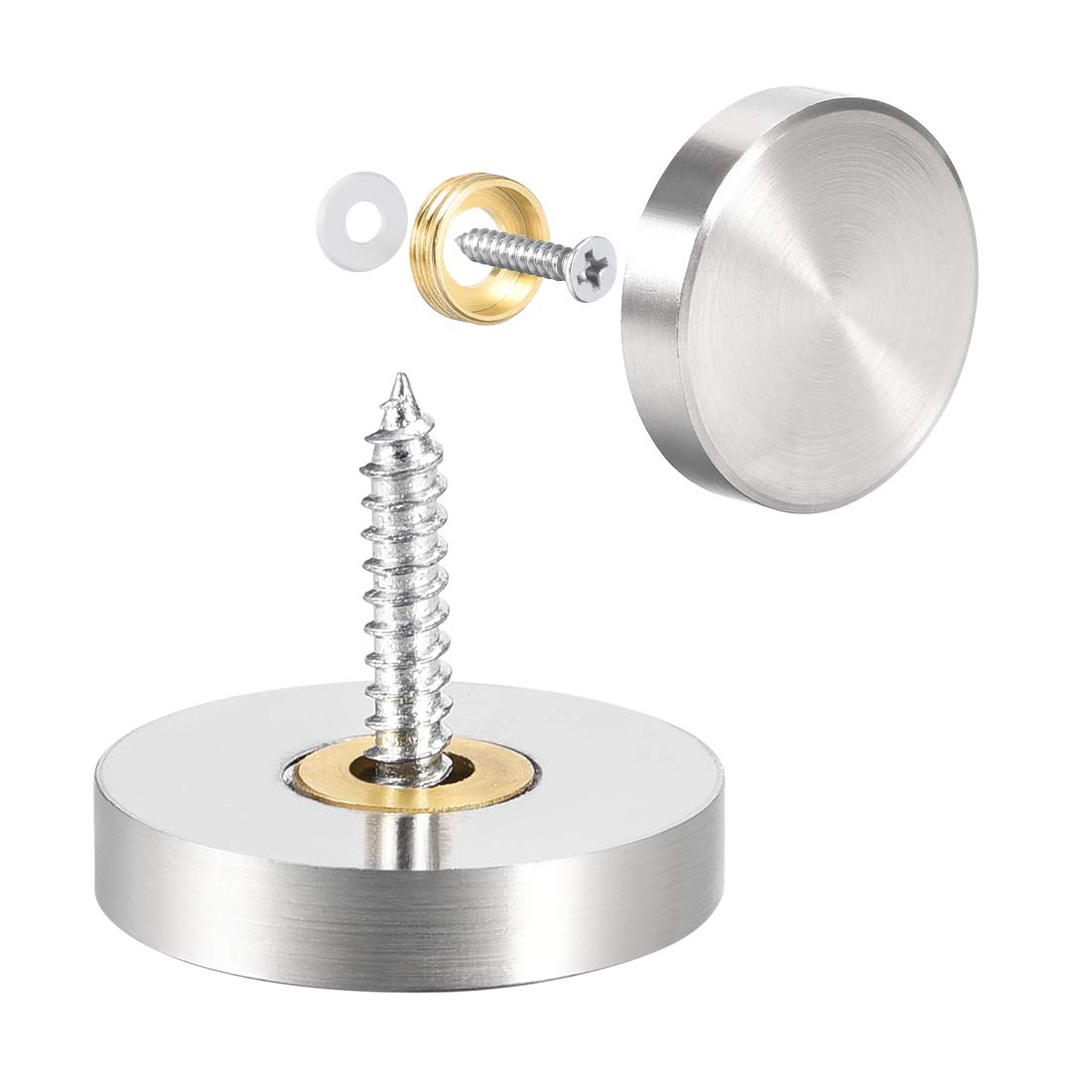 sourcing map Mirror Screws Decorative Caps Cover Nails Brushed Stainless Steel 25mm 2pcs