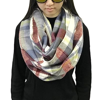 Wrapables Plaid Print Winter Infinity Scarf, Gray and Wine Wrapables Plaid Print Winter Infinity Scarf, Gray and Wine