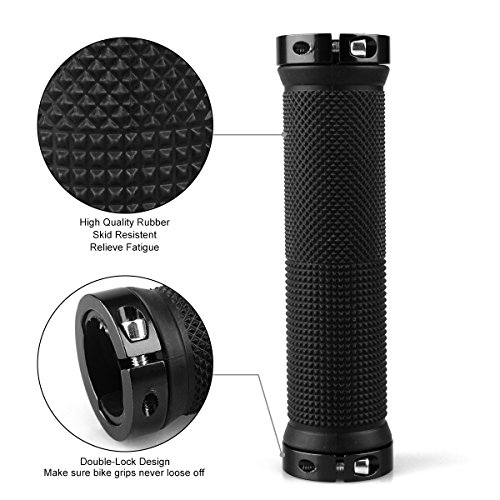 LYCAON Bike Handlebar Grips, Non-Slip-Rubber Bicycle Handle Grip with Aluminum Lock, Mountain Road Urban Foldable Bike MTB BMX with Two Rubber Sponge Aluminum Handlebar Caps. (Black) - Thumbnail 4