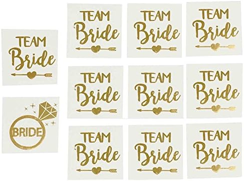 PartyFuFu Bachelorette and Bride Temporary Tattoos (12 pack) - Metallic Shiny Gold Tattoos - Bachelorette Party Supplies and Accessories Favors