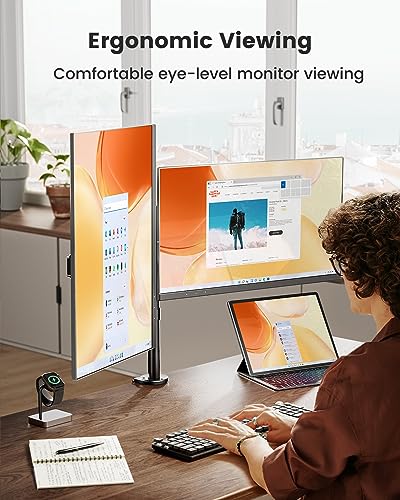 ErGear Monitor Mount 2 Monitors for 13-32 Inch Screen, Screen Mount 2 Monitors Height Adjustable Tilting Swivel Swivel VESA 75/100