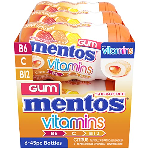 Mentos Gum with Vitamins, Sugar Free Chewing Gum with Xylitol, Citrus