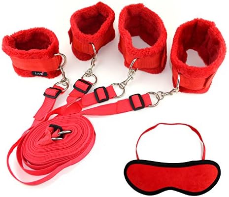 Adjustable Thigh And Wrist bed Restraint Straps Support Straps (Red_Black_Mask)