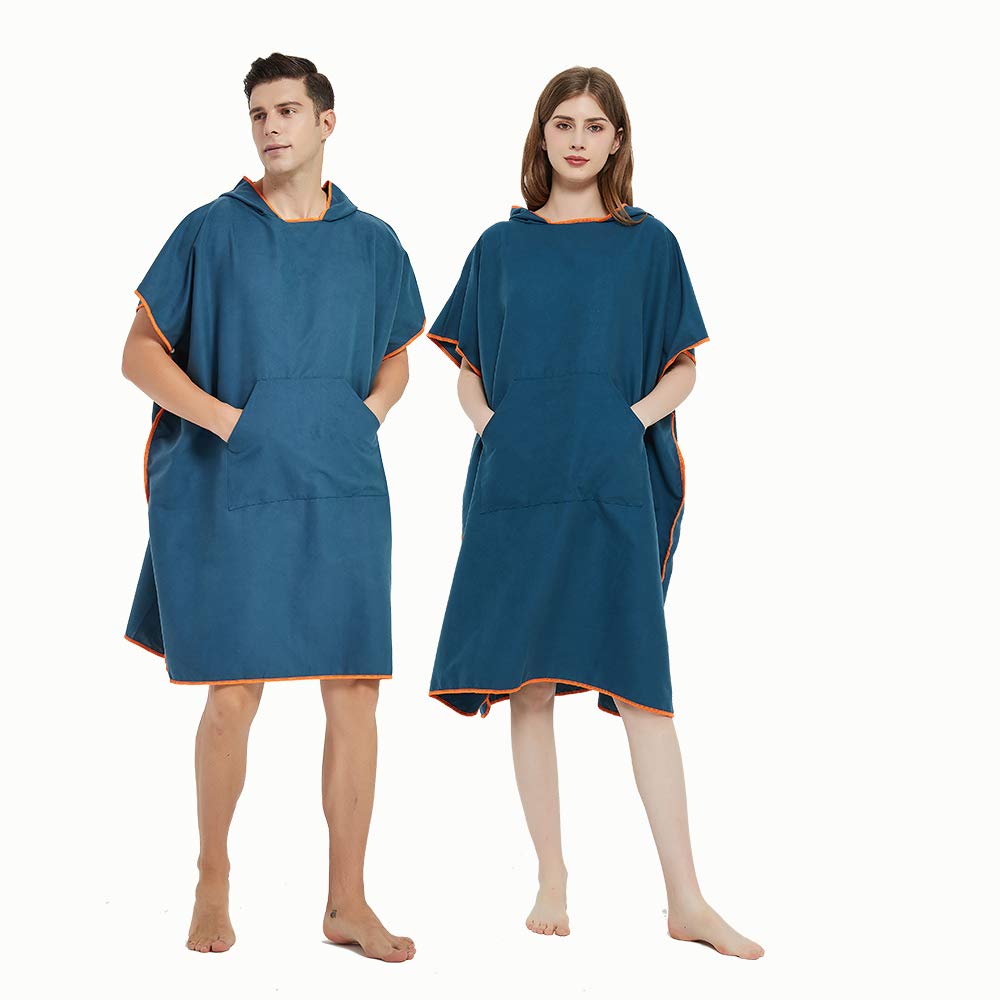 CAREWORX Surf Beach Poncho Wetsuit Changing Towel Bath Robe with Hood for Surfing Swimming Bathing Adults Men Women -One Size Fit All (Navy Blue with Pocket)