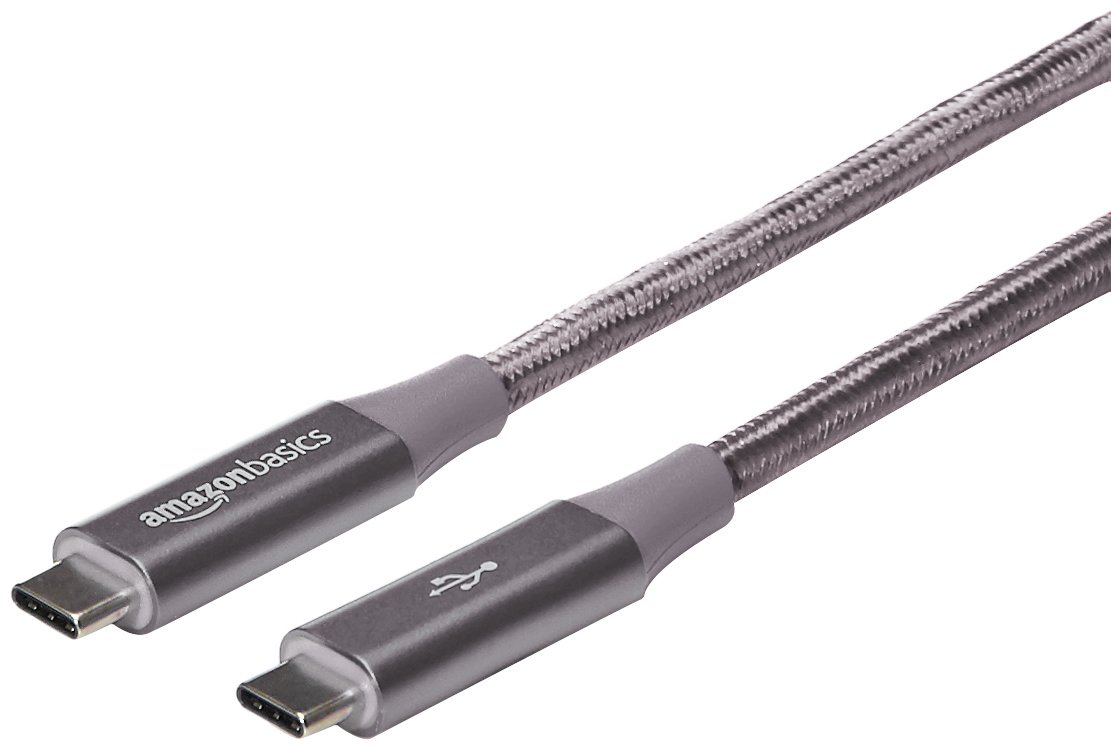 AmazonBasics Double Braided Nylon USB Type-C to Type-C 3.1 Gen 1 Cable | 3 feet, Dark Grey
