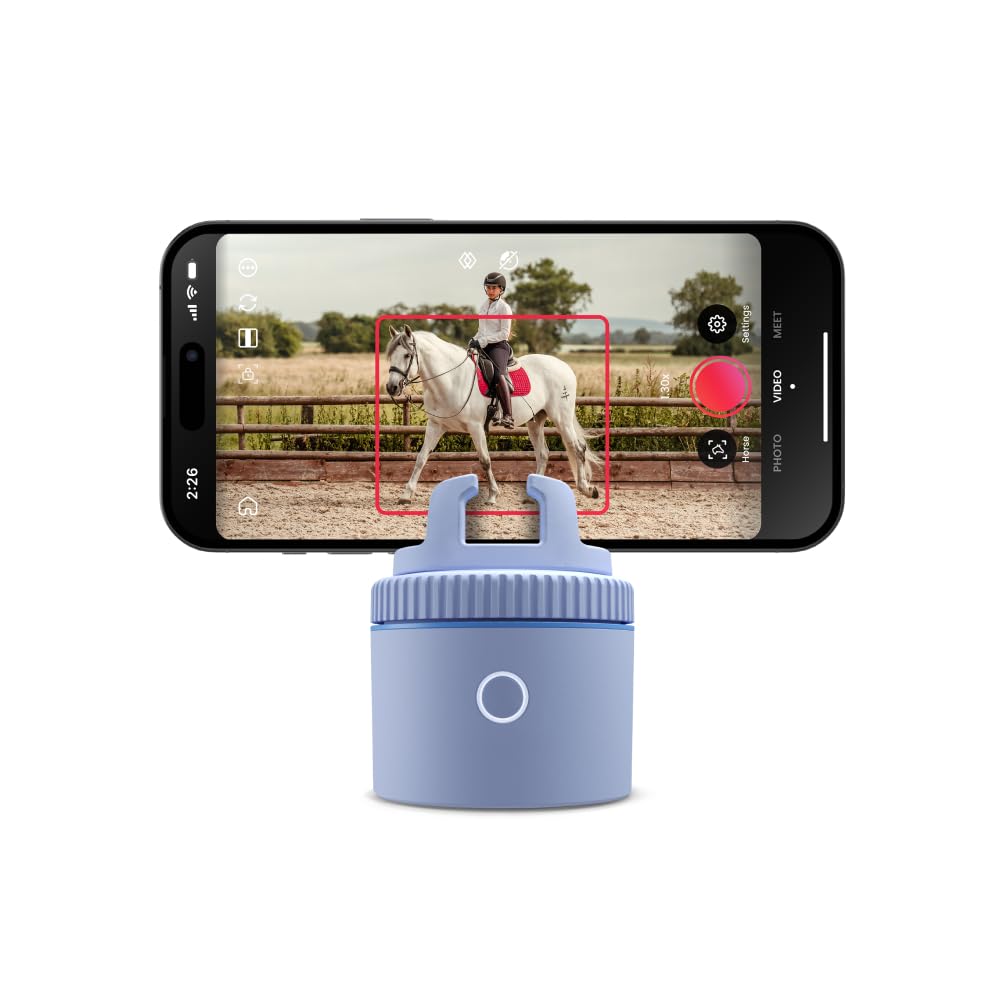 Pivo Equestrian Pod Standalone Auto Tracking Phone Holder, Face, Body & Horse Tracker, 360° Rotation, 6 Speed, Stand for Video Recording (Blue)