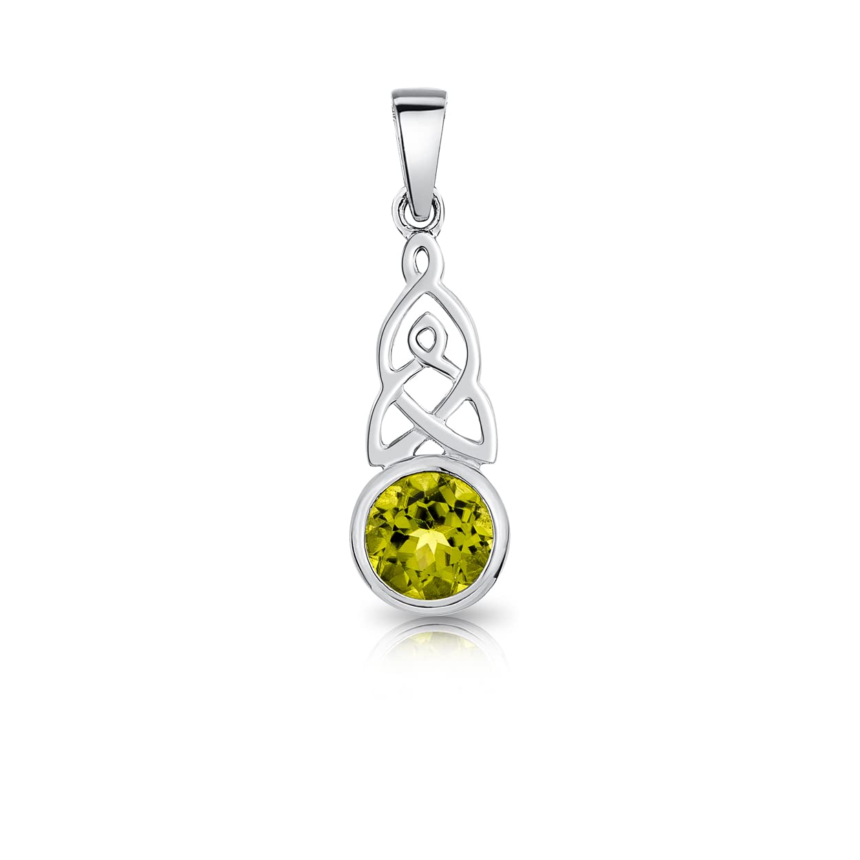 DTPsilver® 925 Sterling Silver Pendant - Celtic Knot Pendant with Natural Gemstones - Without Curb Chain - Peridot