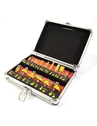 ROUTER BIT SET - Estuche nuevo de lujo de aluminio, 15 unidades con punta de carburo de 1 4 de pulgada