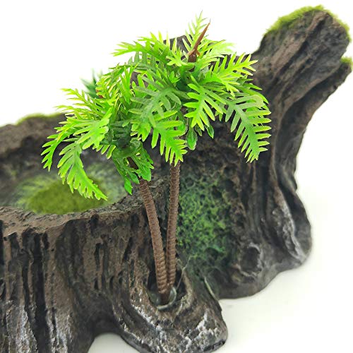Chnee Plastic Reptile Tank Decor Resin Reptile Platform Artificial Tree Trunk Design Reptile Water Dish Water Bowl for Lizard, Gecko, Water Frog, Other Reptile