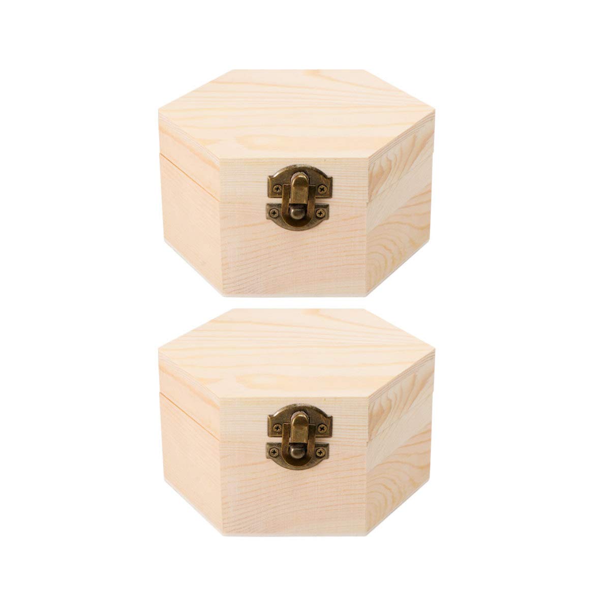 Healifty Small Hexagonal Wooden Soap Flower Box with Lock Hasp 4.53X5.12X2.76 Inch Decorative Hand-Carved Container for Jewelry Home Storage and Craft Supplies