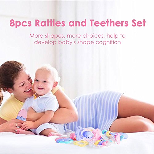 image for HAHA Baby 8pcs Rattles Teethers Set Grab and Spin Shaking Bell Rattle 