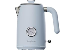 LONGDEEM Electric Kettle Stainless Steel 1.0L - 1500W Rapid Boiling, Retro Style, Auto Shut-Off, Easy to Clean, Boil Dry Prot
