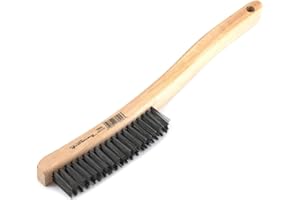 Forney 70504 Wire Scratch Brush, Carbon Steel with Curved Wood Handle, 13-3/4-Inch-by-.014-Inch