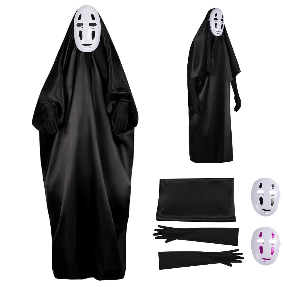 Augwindy Kaonashi Halloween Cosplay Costume, Includes 2 Masks, Gloves Included, Costume, Costume Set, School Festivals, Photography, Christmas, Halloween
