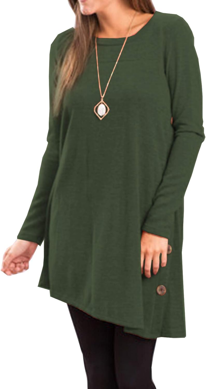 iGENJUN Women's Long Sleeve Scoop Neck Button Side Sweater Tunic Dress at  Women’s Clothing store