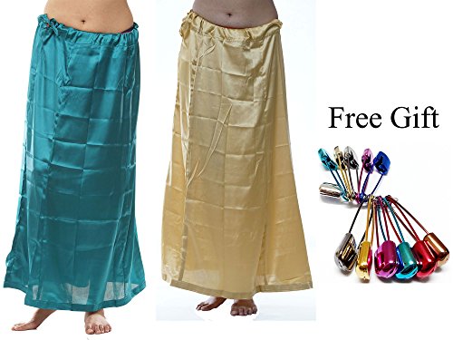 Odishabazaar Women Saree Petticoat Satin Silk Underskirt Lining For Sari(Pack Of 2) + Free Sari Pin (#49)